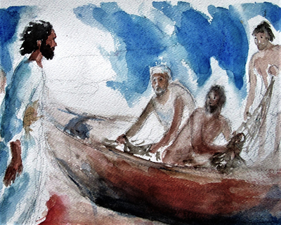La chiamata dei primi discepoli, acquarello di Maria Cavazzini Fortini, aprile 2015